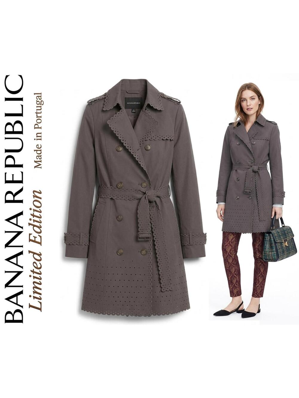 Banana Republic Eyelet Trench Coat Women Portugal Cotton Sz0